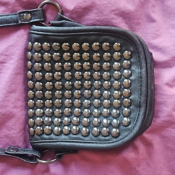 Mark / Avon black crossbody minibag with silvertone metal studs on front flap - Picture 2 of 16